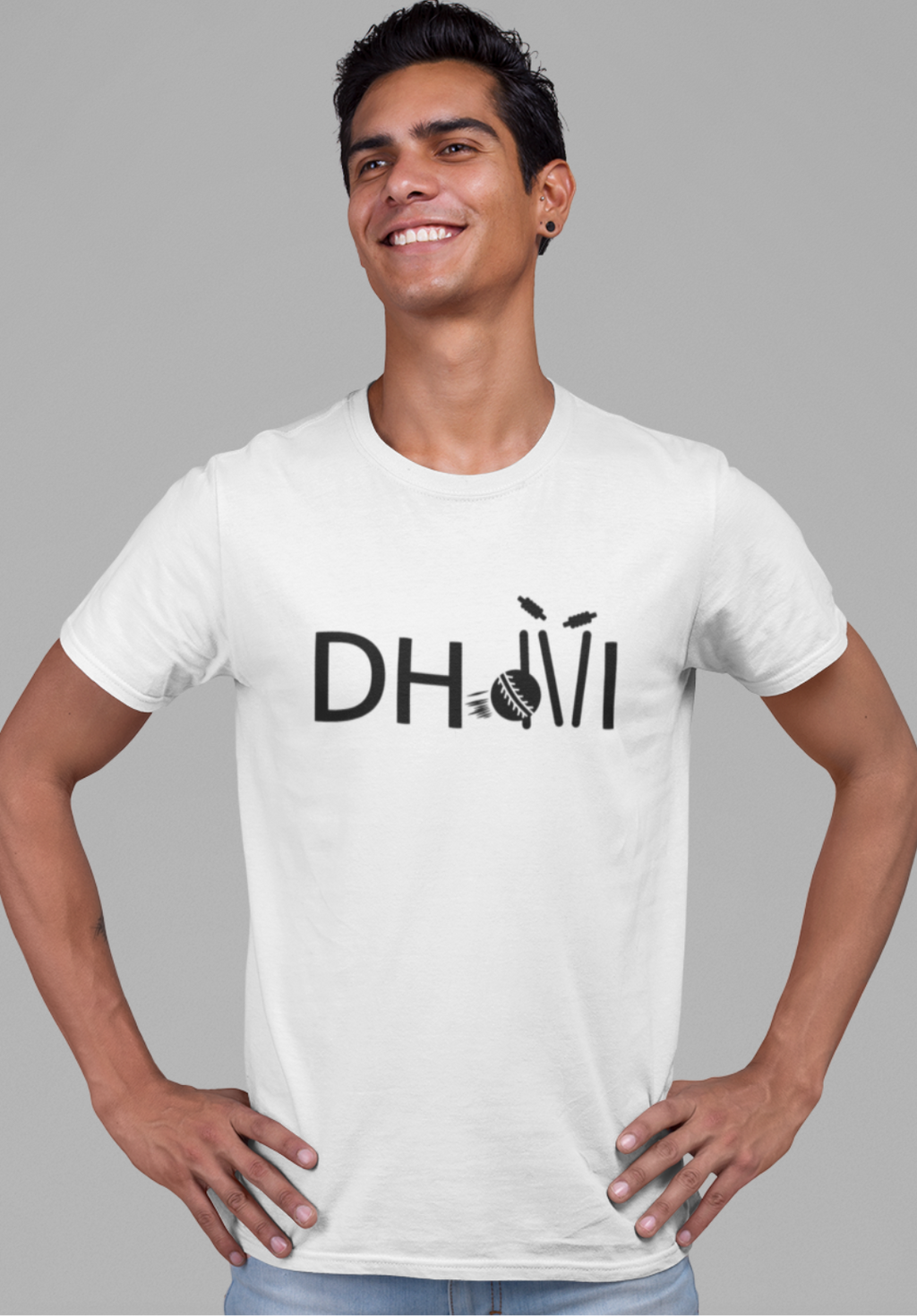 Dhoni Creative Style With Stumps and Ball T-Shirt