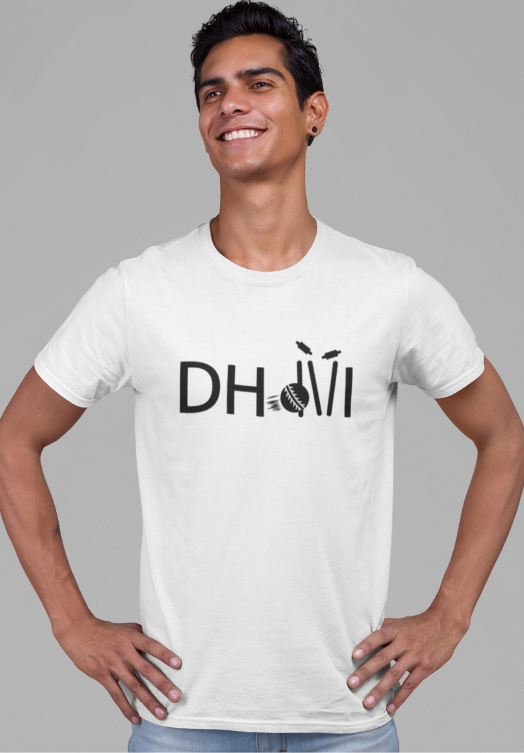 Dhoni Creative Style With Stumps and Ball T-Shirt