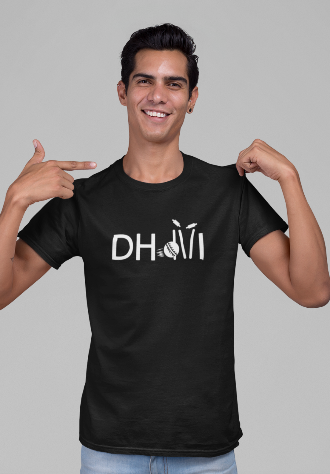 Dhoni Creative Style With Stumps and Ball T-Shirt