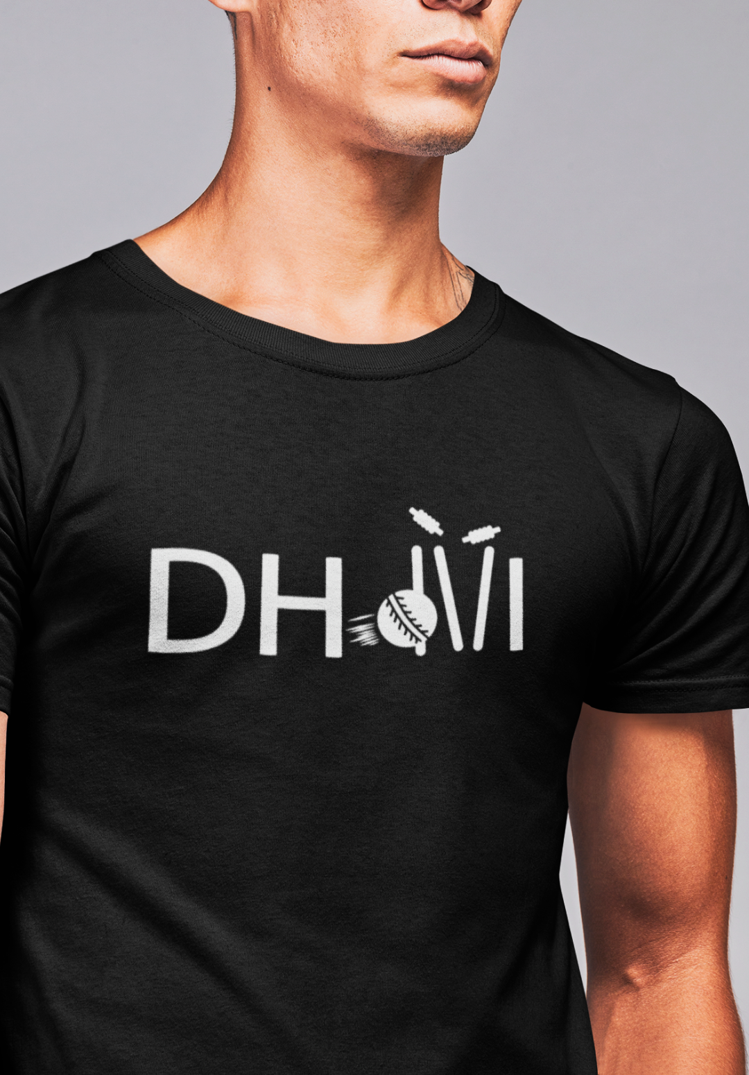 Dhoni Creative Style With Stumps and Ball T-Shirt