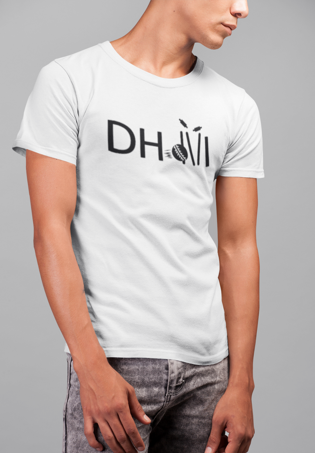 Dhoni Creative Style With Stumps and Ball T-Shirt