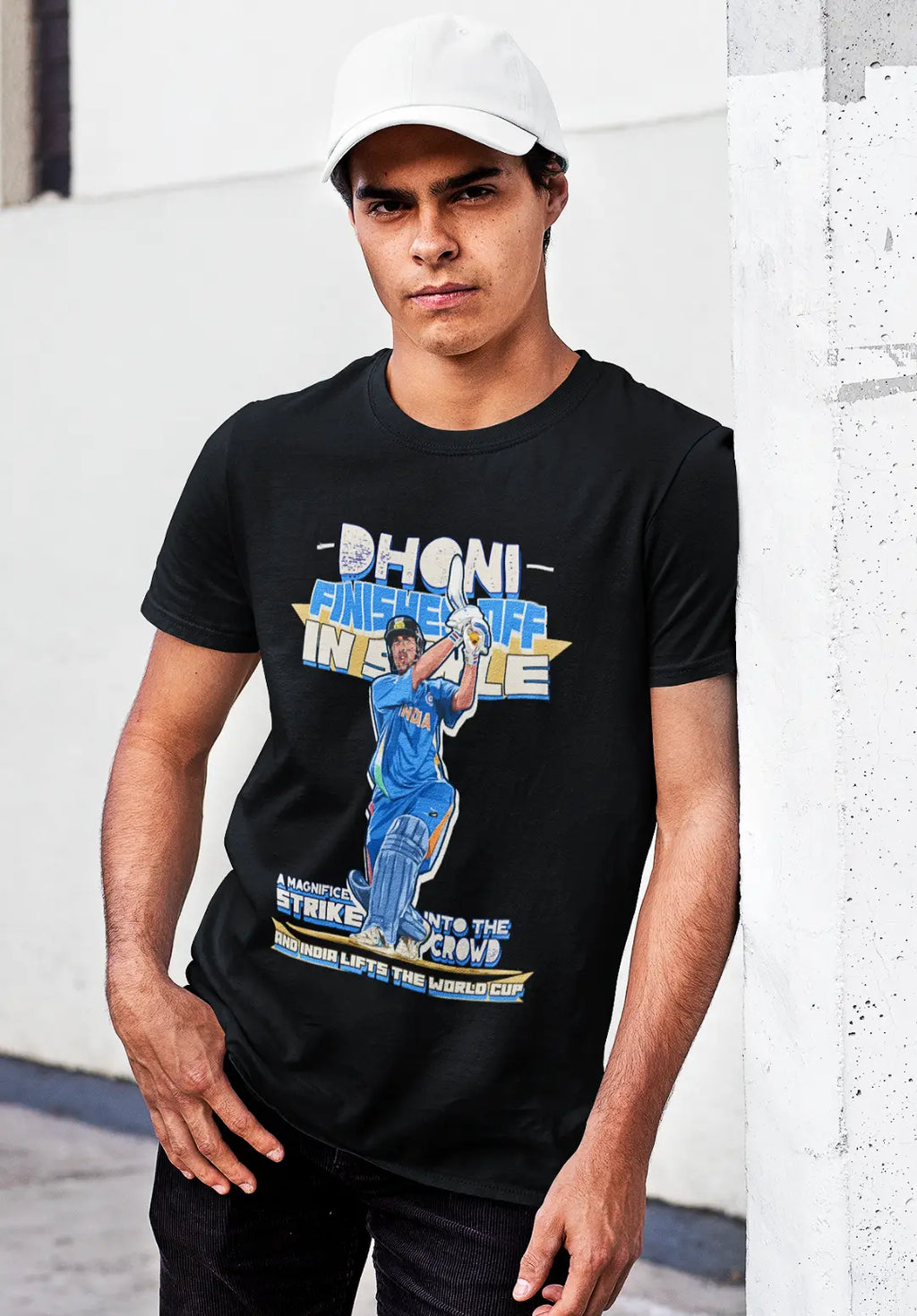 Dhoni Finishes Off in Style World Cup Winning Moment T-Shirt
