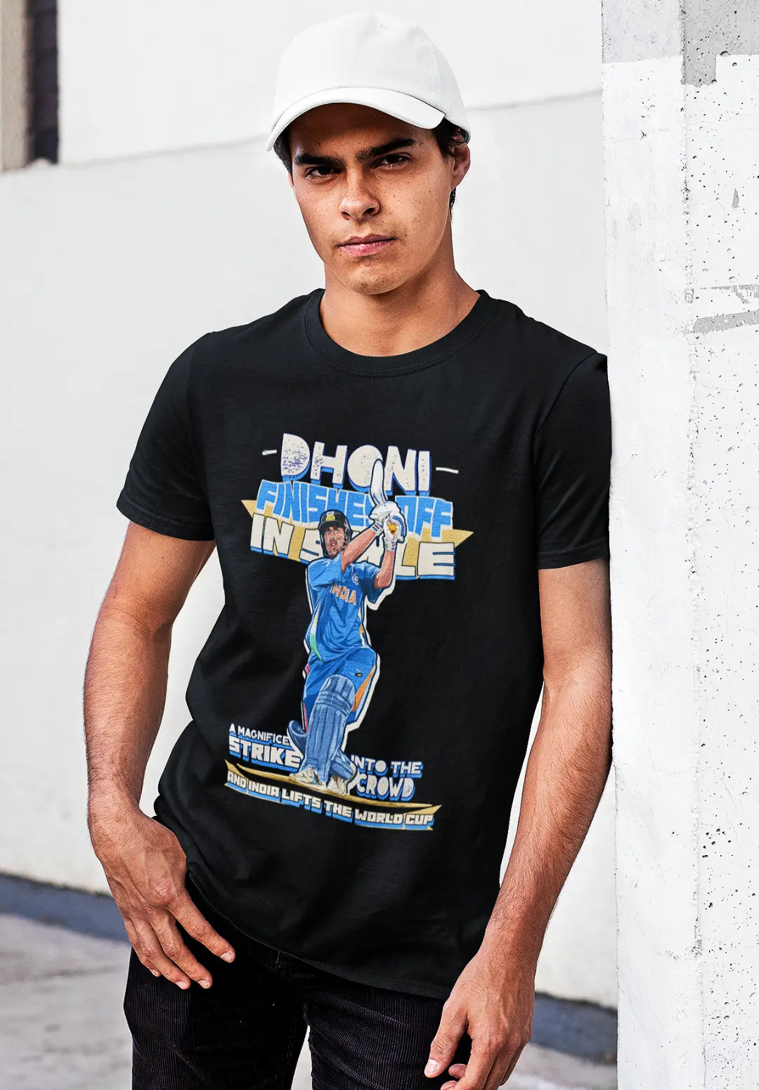 Dhoni Finishes Off in Style World Cup Winning Moment T-Shirt