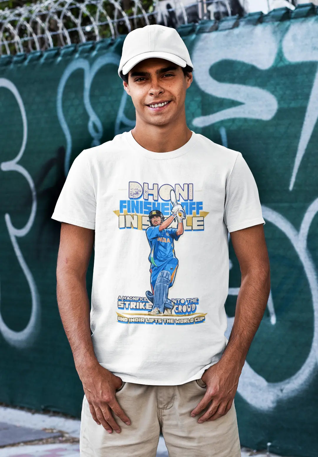 Dhoni Finishes Off in Style World Cup Winning Moment T-Shirt